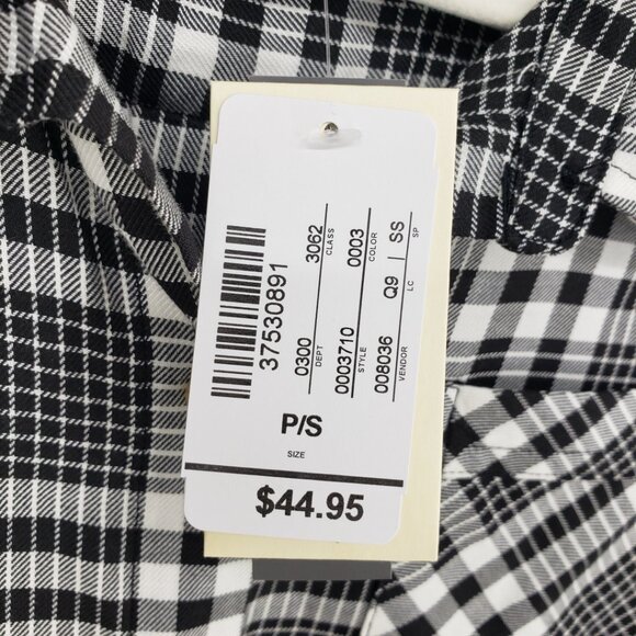 3/$25 Christopher & Banks Plaid Button Down Shirt Top SP Long Sleeve White Black - Picture 3 of 8